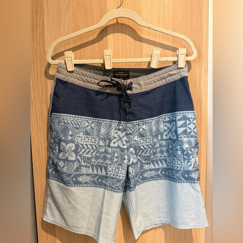 Quiksilver Waterman Collection Blue Tribal Board Shorts Surf Swim